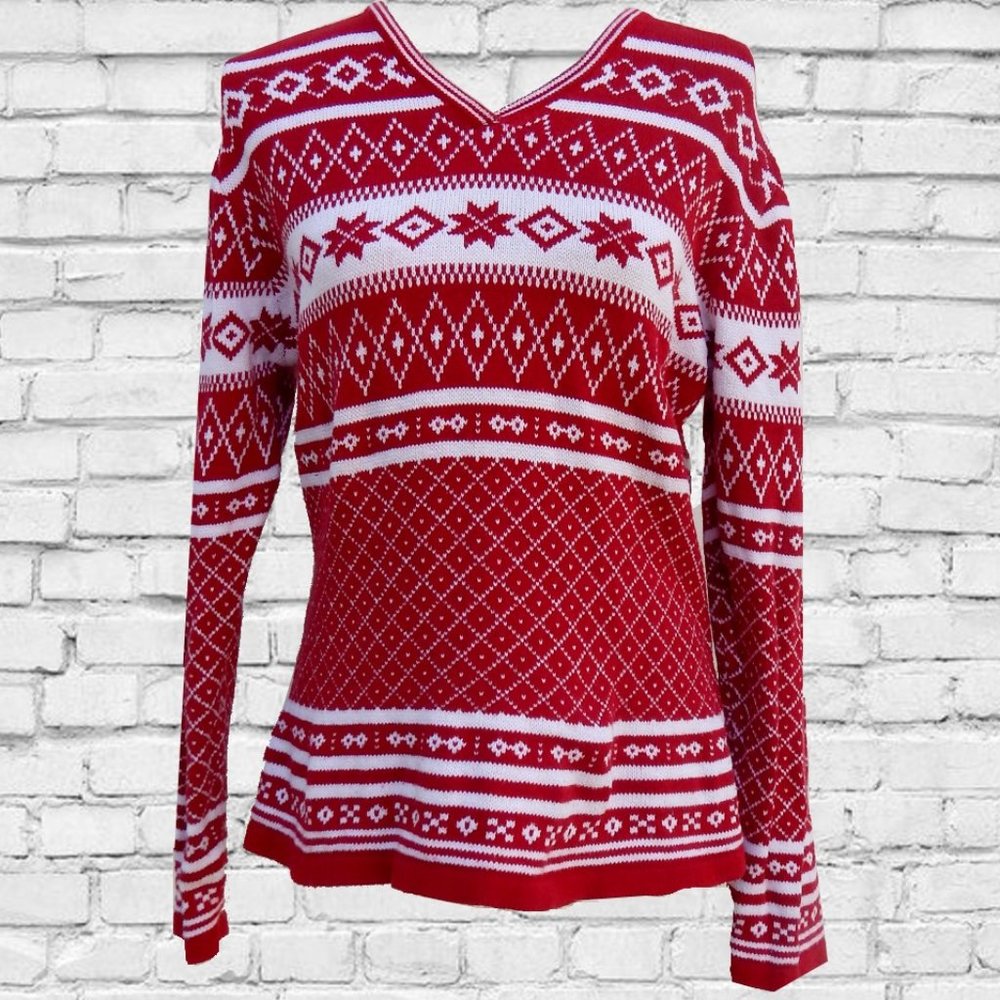 Red Christmas Sweater Printed Holiday Size Large